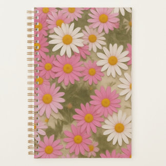 Agenda Padrão Floral Margarida Retro Estética Design