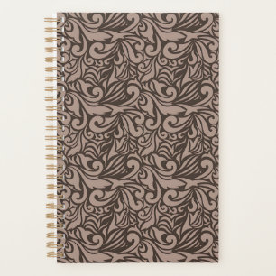 Agenda Padrão Floral Marrom Elegante em Fundo Rosa Claro