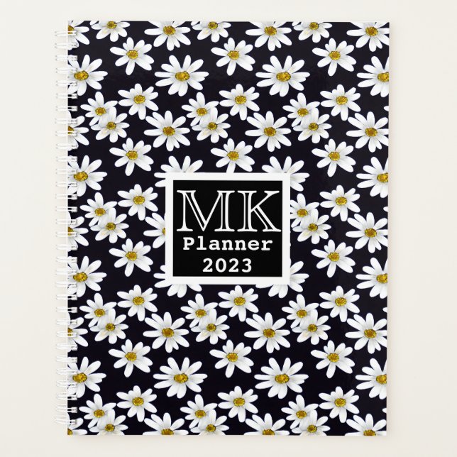 Agenda Padrão Floral Monograma Daisy (Frente)