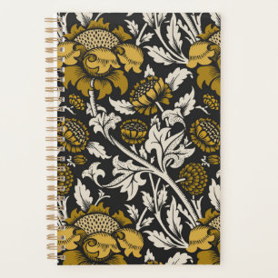 Agenda Padrão floral ornamentado com grandes flores doura