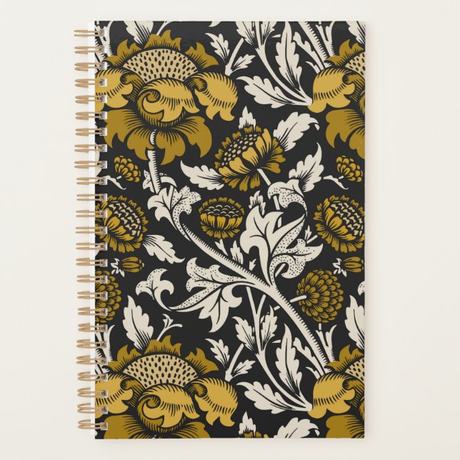Agenda Padrão floral ornamentado com grandes flores doura (Frente)