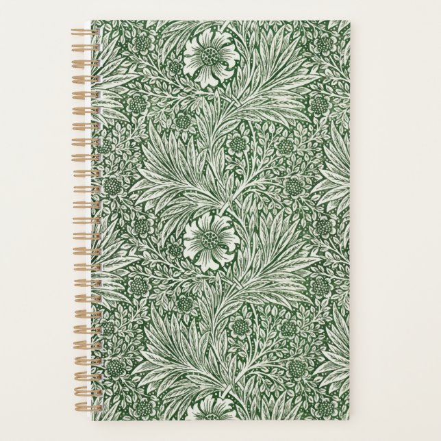 Agenda Padrão floral ornamentado de flores e folhas branc (Frente)