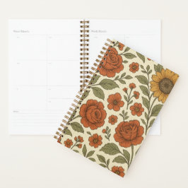 Agenda Padrão Floral Outono Vintage – Botânica Rústica