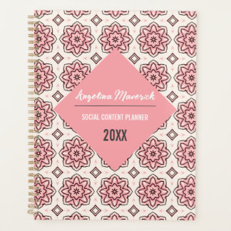 Agenda Padrão Floral Preto e Rosa Elegante