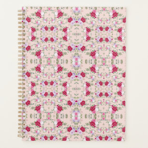 Agenda Padrão Floral Rosa e Borgonha Elegante Vintage
