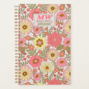 Agenda Padrão Floral Rosa Monograma Moderno 2022 Planead