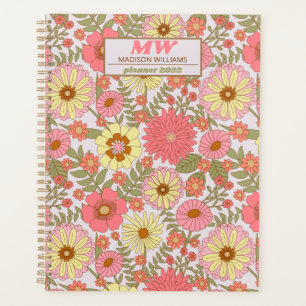 Agenda Padrão Floral Rosa Monograma Moderno 2022 Planeado
