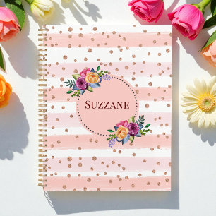 Agenda Padrão Floral Rosa Rosa Rosa Dourada Glitter Stri