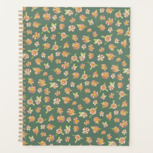 Agenda Padrão Floral Rosa Verde Escuro