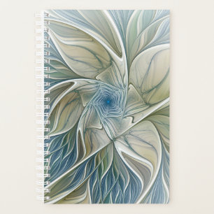 Agenda Padrão Floral Sonho Abstrato Caqui Azul Fractal