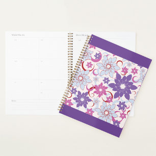 Agenda Padrão Floral Vibrante Flores Azuis Rosa Púrpura