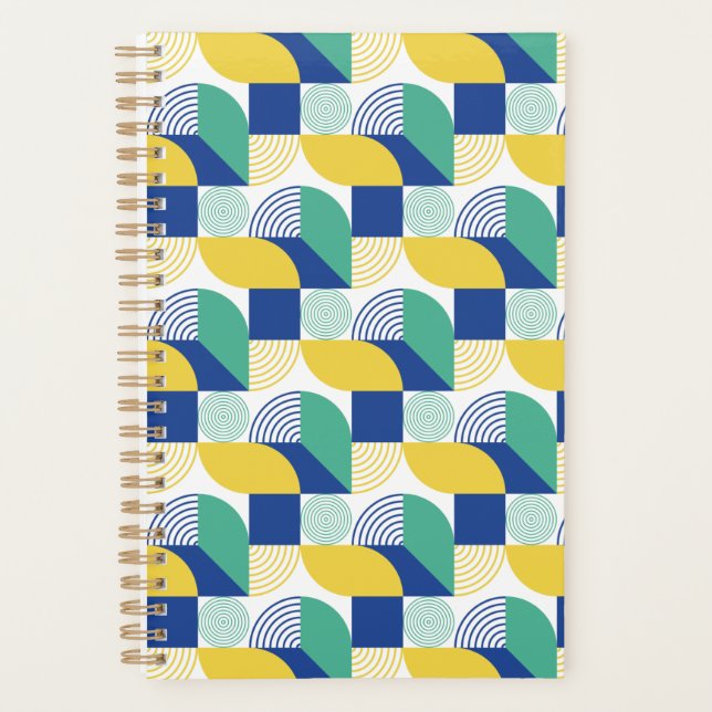 Agenda Padrão Geométrico Abstrato Verde Azul (Frente)
