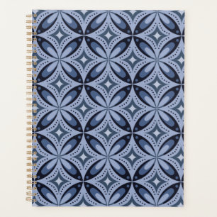 Agenda Padrão Geométrico Azul Estilo Retro