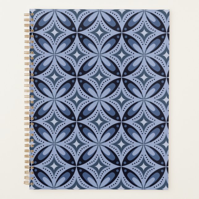Agenda Padrão Geométrico Azul Estilo Retro (Frente)