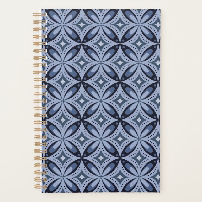 Agenda Padrão Geométrico Azul Estilo Retro (Frente)