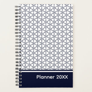 Agenda Padrão Geométrico Azul Marinho em Branco