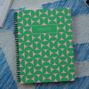 Agenda Padrão Geométrico Cor-de-Rosa Verde-Abstrato meio