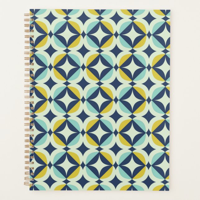 Agenda Padrão Geométrico Dourado e Azul (Frente)