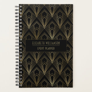 Agenda Padrão Geométrico Elegante Art Deco| Preto e Doura