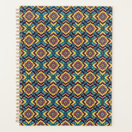 Agenda Padrão Geométrico Floral Vibrante Aztec
