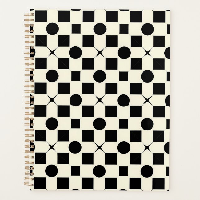 Agenda Padrão Geométrico Preto e Branco com Círculos (Frente)