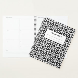 Agenda Padrão Geométrico Preto e Branco Elegante