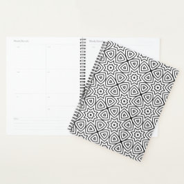 Agenda Padrão Geométrico Preto e Branco Moderno