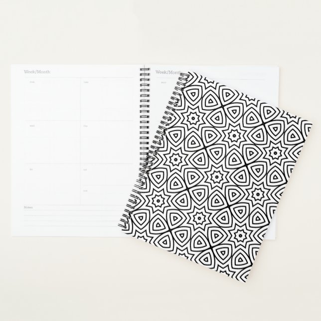 Agenda Padrão Geométrico Preto e Branco Moderno (Exibição)