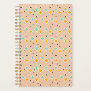 Agenda Padrão geométrico retrô com azul-ciano, laranja, p