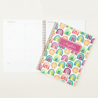 Agenda Padrão Girly Pink Rainbows & Suns de volta à escol