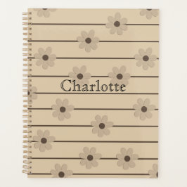 Agenda Padrão Horizontal Stripe Castanho Khaki Flor Y2K