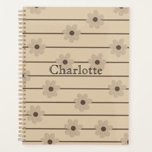 Agenda Padrão Horizontal Stripe Castanho Khaki Flor Y2K