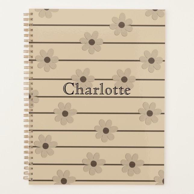 Agenda Padrão Horizontal Stripe Castanho Khaki Flor Y2K (Frente)