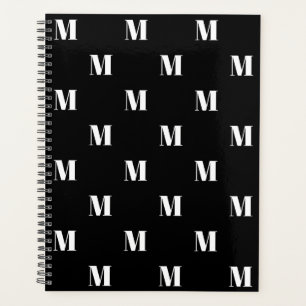 Agenda Padrão inicial preto-branco-monograma moderno