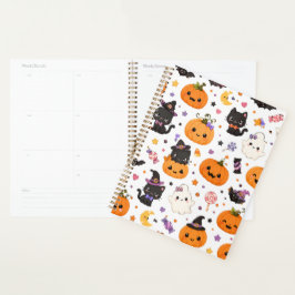 Agenda Padrão Kawaii de Halloween com Abóboras Fofas