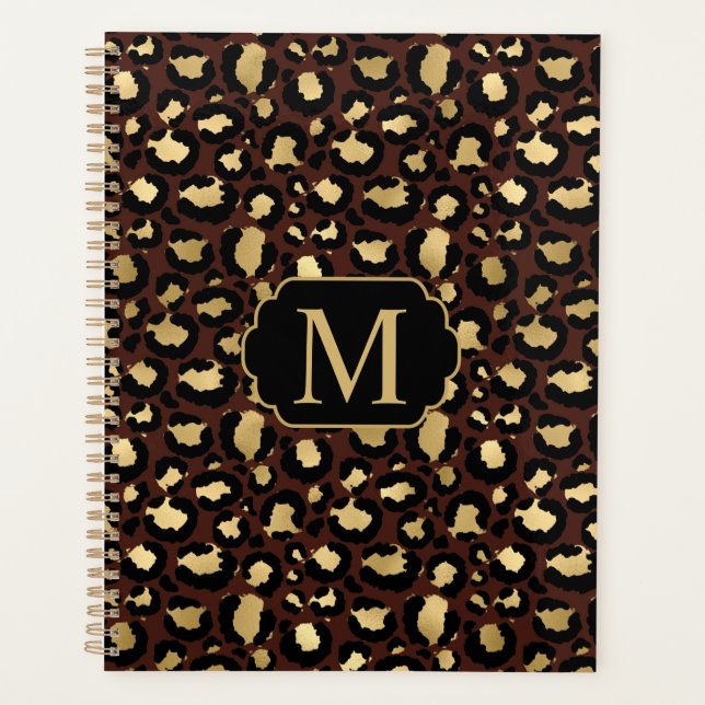 Agenda Padrão Leopardo Dourado moderno, Chic, Mongorammed (Frente)