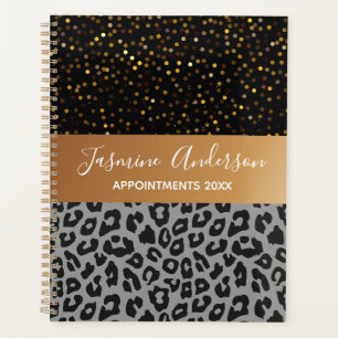 Agenda Padrão-leopardo negro Dourado Glitter 2024