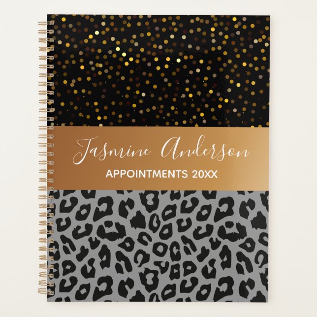 Agenda Padrão-leopardo negro Dourado Glitter 2024 (Frente)