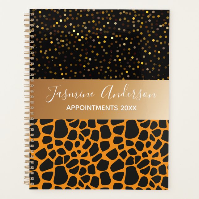 Agenda Padrão-leopardo negro Dourado Glitter 2024 (Frente)