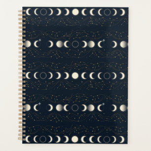 Agenda Padrão Minimalista de Fases Lunares com Estrelas e