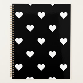 Agenda Padrão Minimalista do Coração Negro e Branco