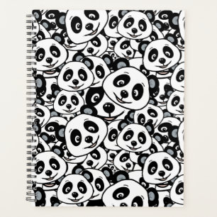 Agenda Padrão Moderno de Urso Panda Preto e Branco Fofo