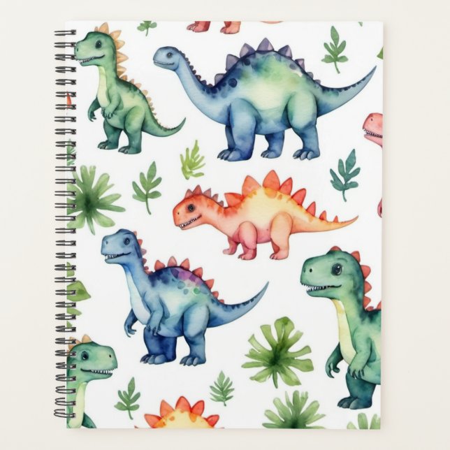 Agenda Padrão Moderno do Dinossauro Cuta de Cores d'Água  (Frente)