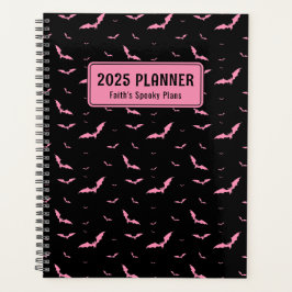 Agenda Padrão Personalizado Gótico Rosa e Bat Preto