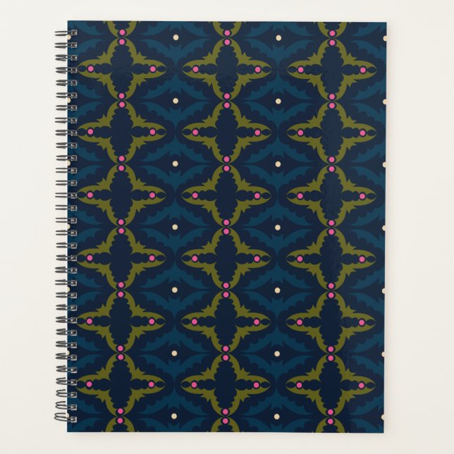 Agenda Padrão Retro Vintage Azul Profundo  (Frente)