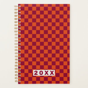 Agenda Padrão Retro Xadrez Laranja Borgonha 2026