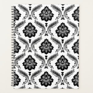 Agenda Padrão Rococó Damask Cinza Preto Branco