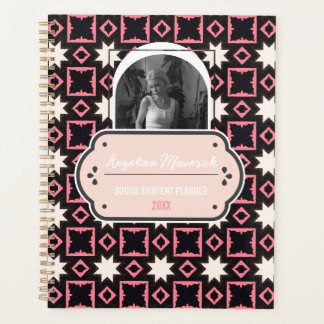 Agenda Padrão rosa e preto elegante com foto social