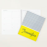 Agenda Padrão striptep moderno<br><div class="desc">Padrão de listras branco,  azul e amarelo moderno com nome personalizado</div>