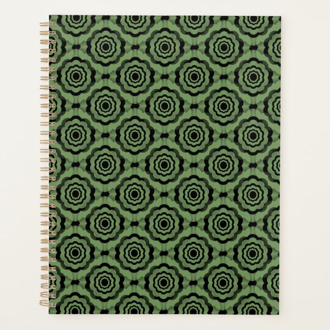 Agenda Padrão Verde de Flor Preto Sem Olho (Frente)